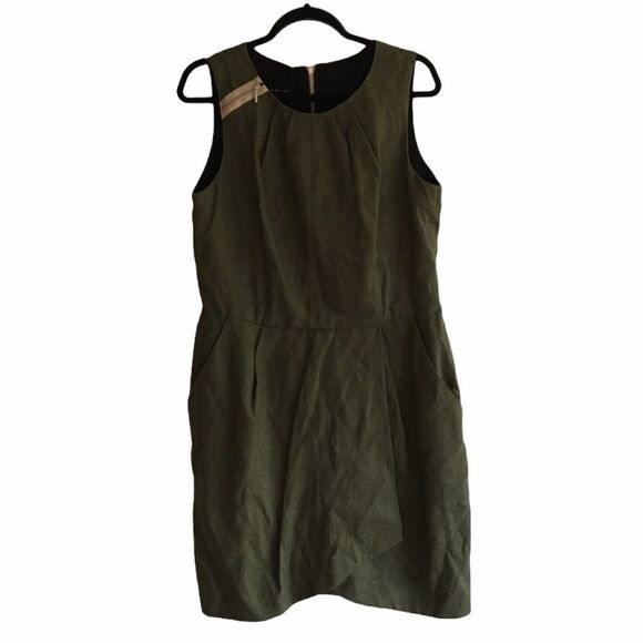 ROSS MAYER Linen Sleeveless Midi Sheath Dress Olive Green 14 - Picture 6 of 8